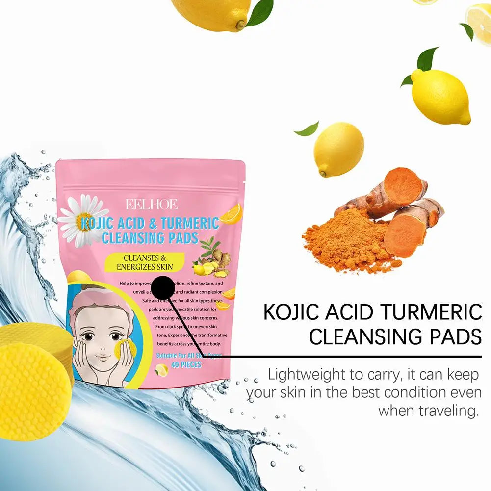 40/50pcs Turmeric Kojic Acid Cleansing Exfoliating Pads for Daily Cleansing Skin Care