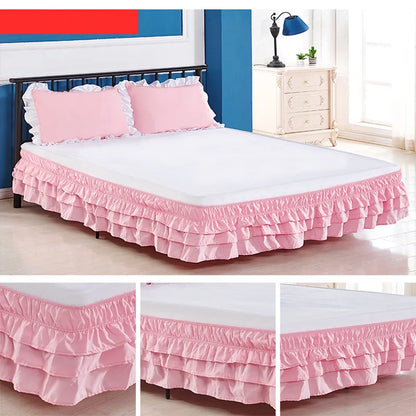 Best Selling Three Layers Comfort Luxurious Ruffle Waterfall Bed Skirt With Wrap Around Elastic-15 Inch High(No Pillowcase)