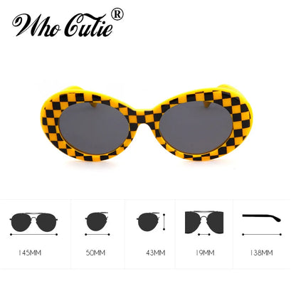 WHO CUTIE Vintage Small Oval Sunglasses Men Women Brand Designer 90S Retro White Leopard Frame Shades Sun Glasses OM524