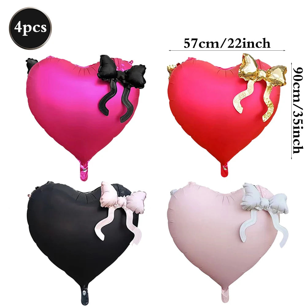 22inch Pink Red Black Heart Shaped Foil Balloons with Bow Valentines Day Wedding Party Decorations Birthday Baby Shower Supplies