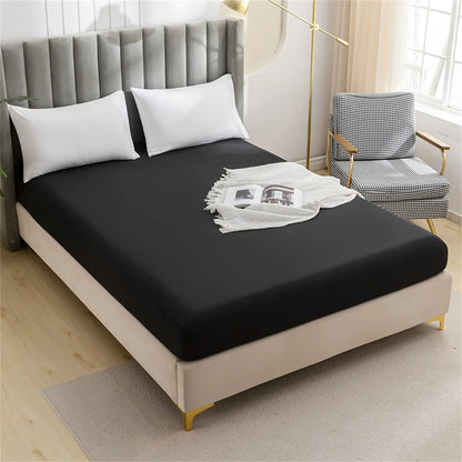 Waterproof Mattress Protector Soft Comfortable Breathable Solid Color Fitted Bedding Cover No Pillowcases Included