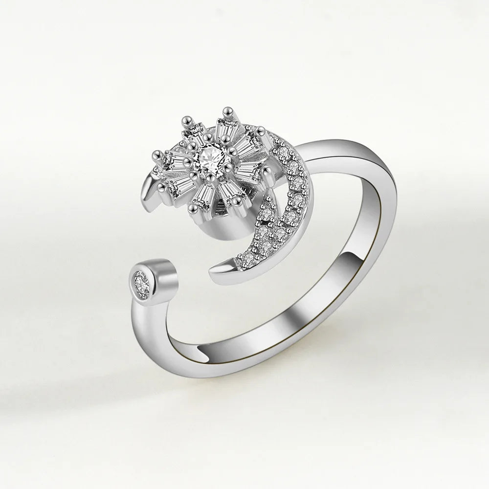 Fidget Spinner Ring Anxiety for Women Multiple Crystal Flower Eye Butterfly Animal Ring Rotate Anti Stress Wedding Jewerly