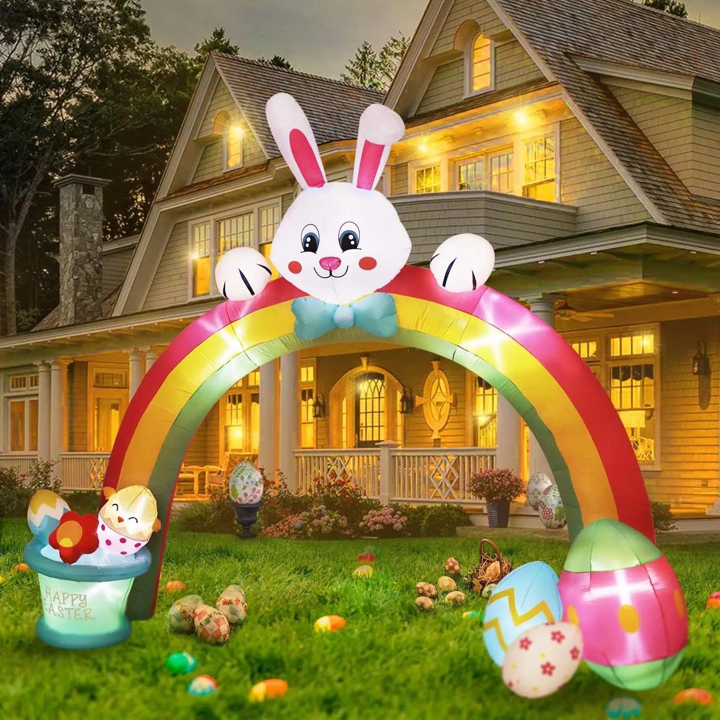 Easter Inflatable Outdoor Toys Easter Bunny Family Eggs Carrot with Build-in LEDs Blow Up Decorations for Party Yard Garden Lawn