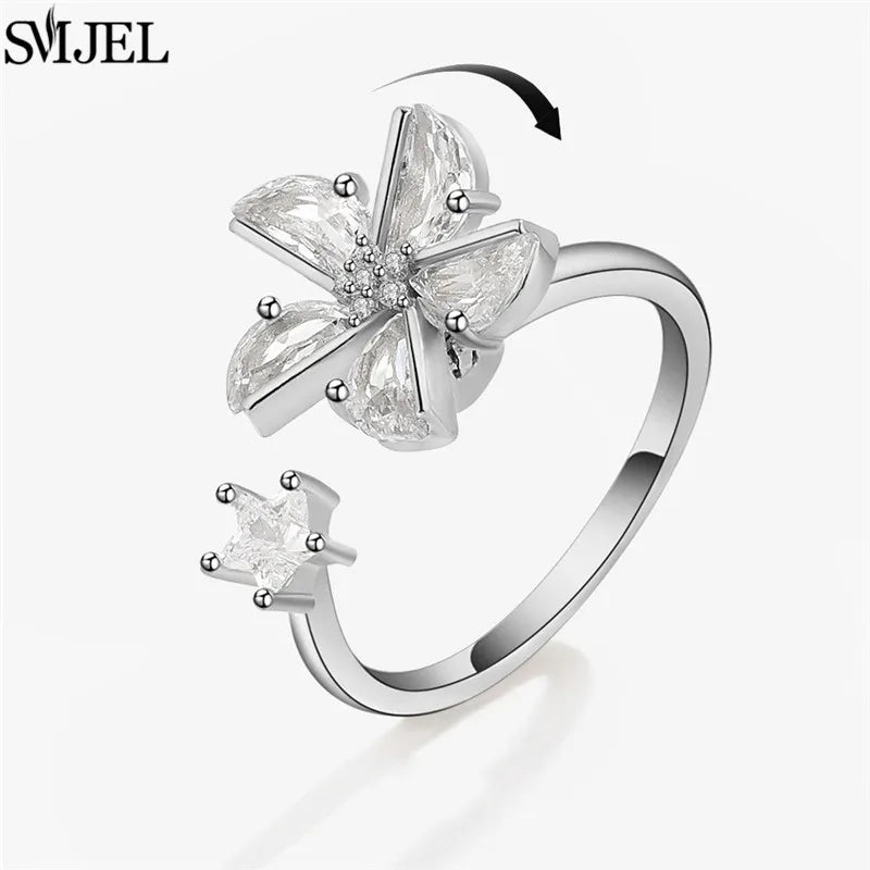 Korean Fashion Daisy Spinner Fidget Ring Multiple Style Sunflower Rose Snowflake Rotate Freely Anti Stress Anxiety Rings Wedding
