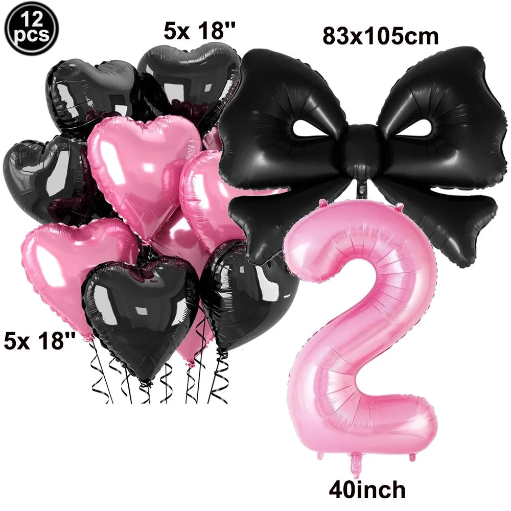 Giant Black Pink Bow Balloon Coquette Birthday Party Decorations Bowknot Balloon for Girls Baby Shower Bridal Wedding Supplies