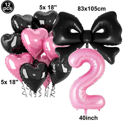 Giant Black Pink Bow Balloon Coquette Birthday Party Decorations Bowknot Balloon for Girls Baby Shower Bridal Wedding Supplies