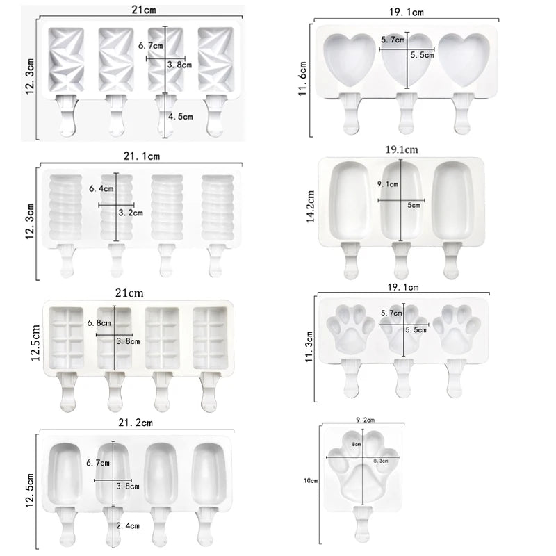3/4 Cell DIY Silicone Ice Cream Mold Homemade Popsicle Maker Reusable Ice Cube Tray Mousse Dessert Ice Cream Mould Baking Tools