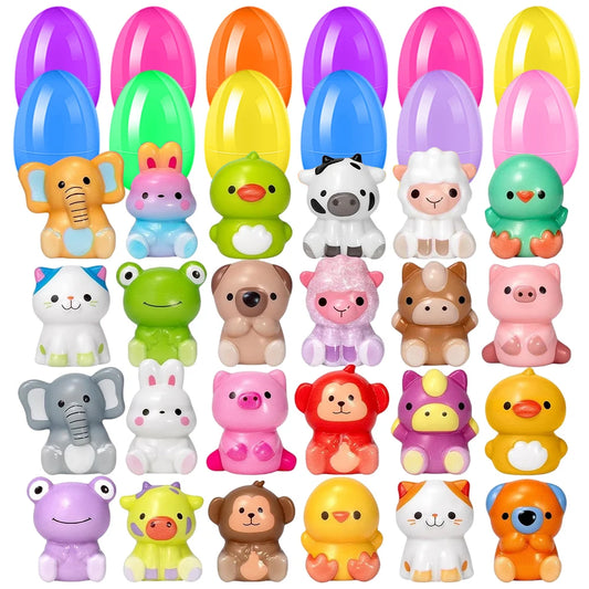 12/24/48 Pack Kids Easter Egg Hunt Game Party Favors Prefilled Easter Eggs Stress Relief Toys with Mini Plush Toy Easter Basket