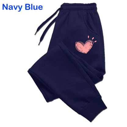 Women’s Heart Print Sweatpants – Casual Cotton Joggers