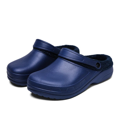 winter fluffy slippers men outdoor clogs warm home cotton shoes indoor cozy slides pull on comforty non-slip chef shoes