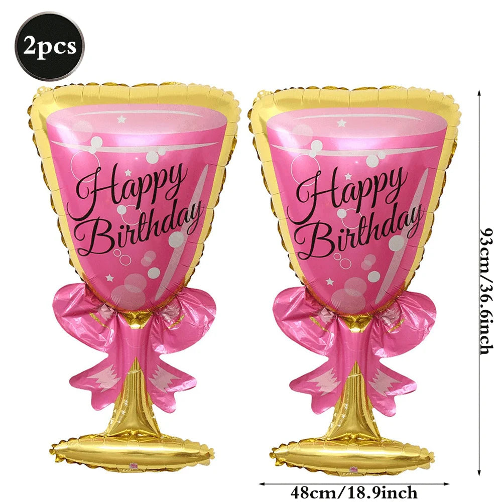 Champagne Bottle and Goblet Wine Glass Large Mylar Balloons Valentines Engagement Wedding Birthday Anniversary Party Decorations