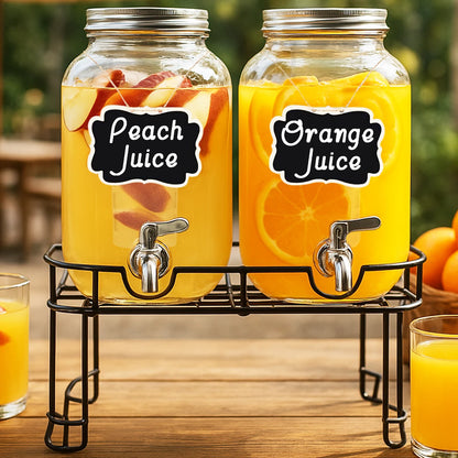 Drink Dispenser 2 Packs 1 Gallon Glass with Stand and 304 Stainless Steel Faucet Party Iced Tea Lemonade Juice Water Dispenser