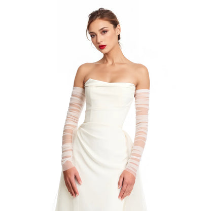 Women's Removable Bridal Accessories: Soft Tulle Bolero, Arm Sleeves, and Gloves for Wedding Dresses