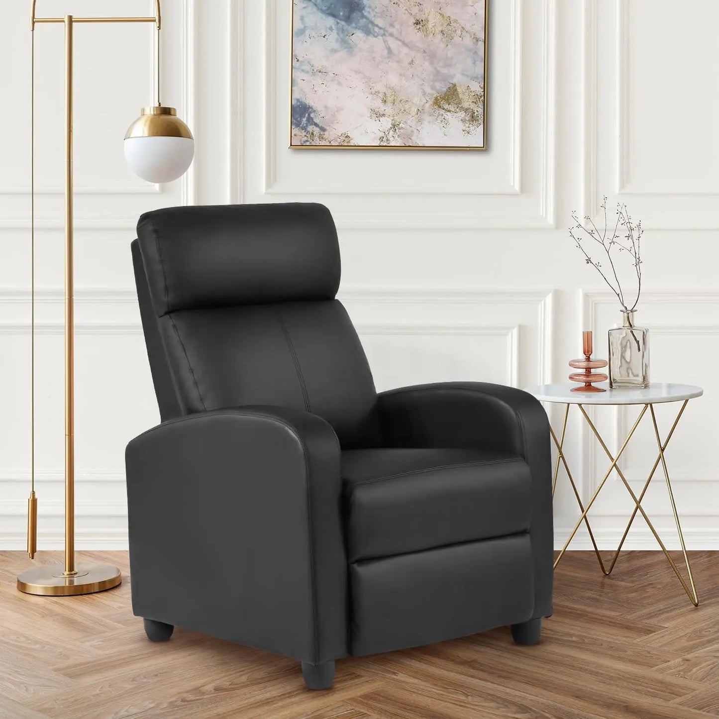 Black Leather Massage Recliner Chair with Lumbar Support & Adjustable Backrest