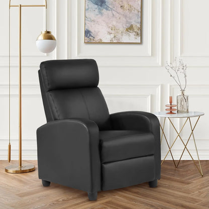 Black Leather Massage Recliner Chair with Lumbar Support & Adjustable Backrest