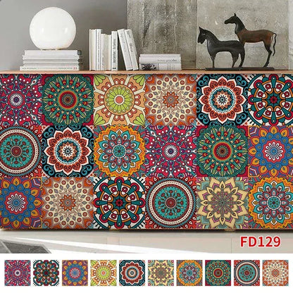 10pcs/set Mandala Style Crystal Hard Tiles Ceramics Wall Sticker Kitchen Wardrobe Decor Art Mural & Stick Wall Decals