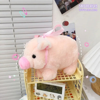 Pink Piglet Plush Shoulder Bag – Cute Large‑Capacity Cartoon Crossbody