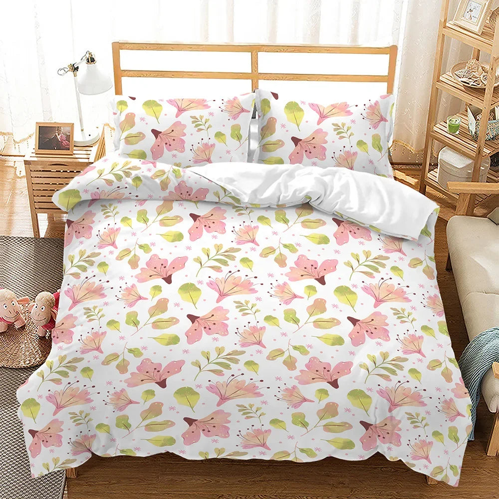 Botanical Leaves Duvet Cover Floral Print King Bedding Set Soft Microfiber Geometric Pattern Comforter Cover With 2 Pillowcases