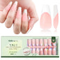 150PCS Short Coffin Press on Nails 3 in 1 Coat Soft Gel Nail Tips French Tip 15 Sizes