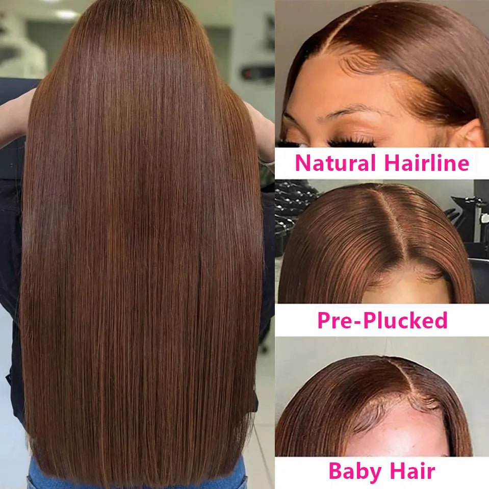 Chocolate Brown 13x6 HD Lace Frontal Wigs 100% Human Hair Wig Brazilian Straight Wig 360 HD Lace Front Human Hair Wigs For Women