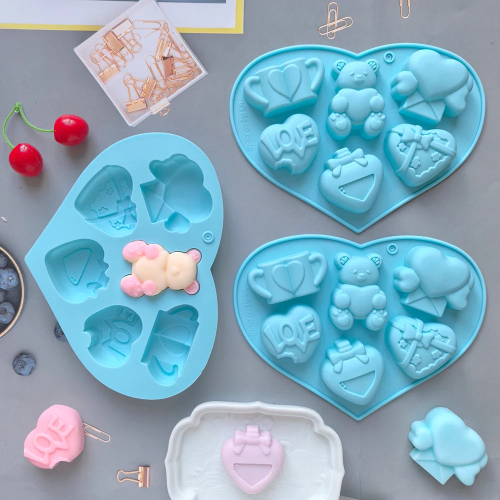 1pc Valentine's Day Theme Chocolate Silicone DIY Soft Candy Mold Bear Shape Baking Resin Soap Wax Melting Ice Jelly Mold
