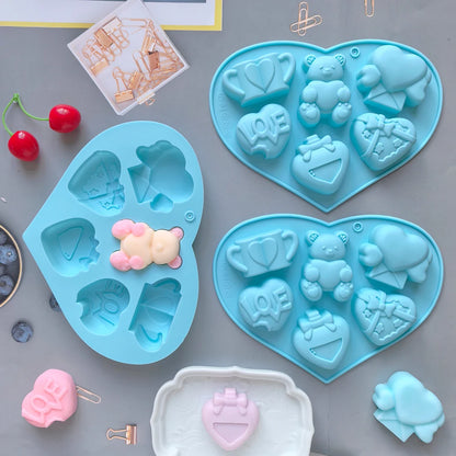 1pc Valentine's Day Theme Chocolate Silicone DIY Soft Candy Mold Bear Shape Baking Resin Soap Wax Melting Ice Jelly Mold