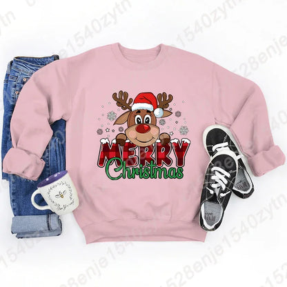 Women's Festive Christmas Reindeer & Plaid Graphic Sweatshirt Casual Loose Fit Long Sleeve Crew Neck Sweatshirts for Winter