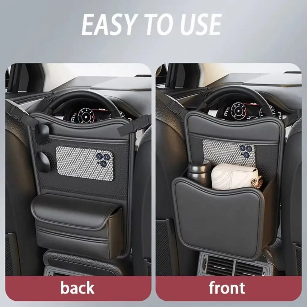 Double Side Storage Car Seat Storage Bag With Tissue Box Mesh Pockets Central Control Storage Pocket Space Saving