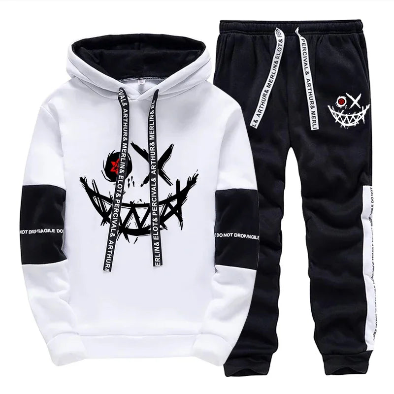 Mens Tracksuit Printed Single Piece Sweatshirts Sweatpants Casual Hoodie Pants Outdoors