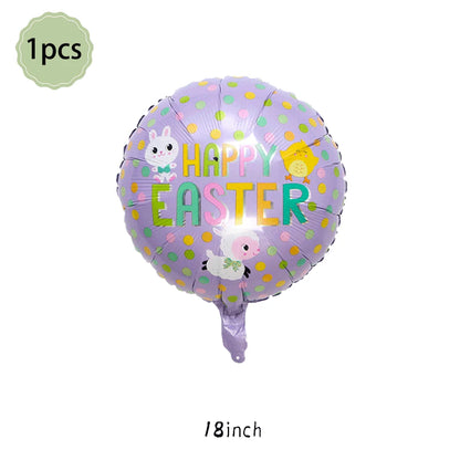 Happy Easter Party Decorations – Bunny & Egg Paper Plates with Cute White Rabbit and Carrot Foil Balloons, Kids Party Supplies & Favors