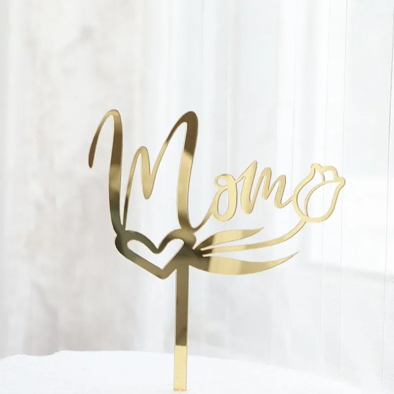 Happy Mothers Day Cake Topper Gold Red Tulip Acrylic MOM Birthday Party Cake Toppers Dessert Decoration Mother's Day Gifts