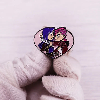 game league of legends Vi and Cait enamel pin brooch LGBT love heart badge Backpack Collar Pins Hat Jewelry accessories