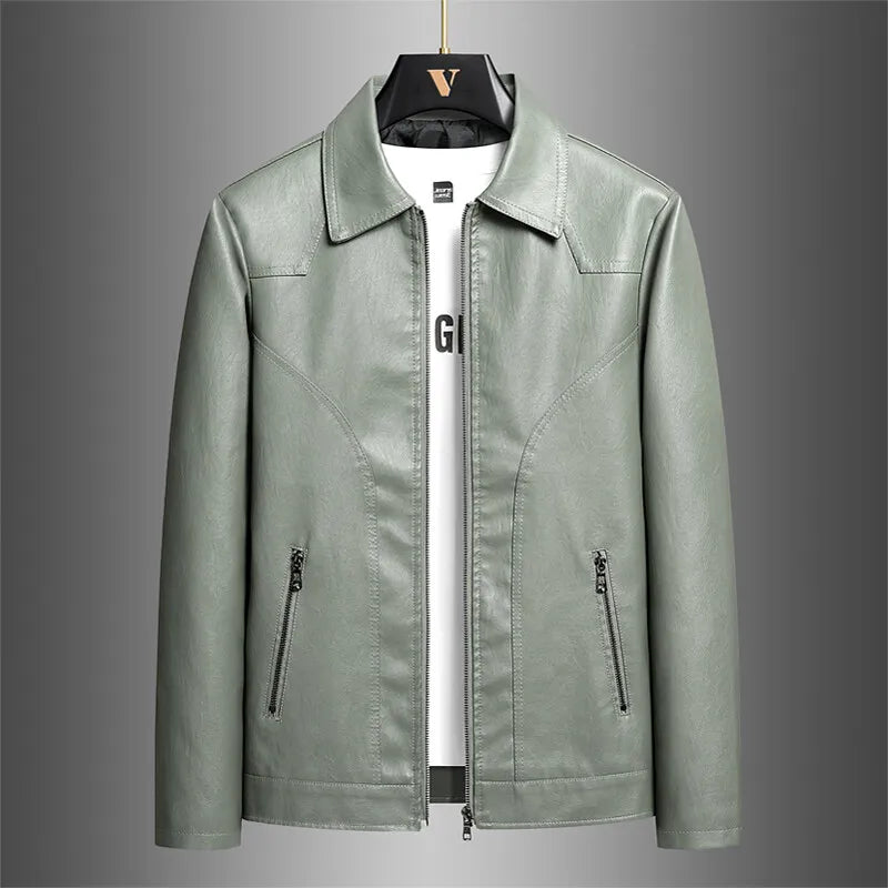 Men’s Trendy PU Leather Jacket – Black or Light Green, Asian Size M–7XL