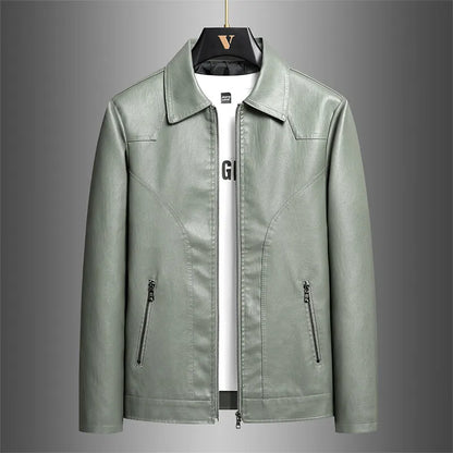 Men’s Trendy PU Leather Jacket – Black or Light Green, Asian Size M–7XL