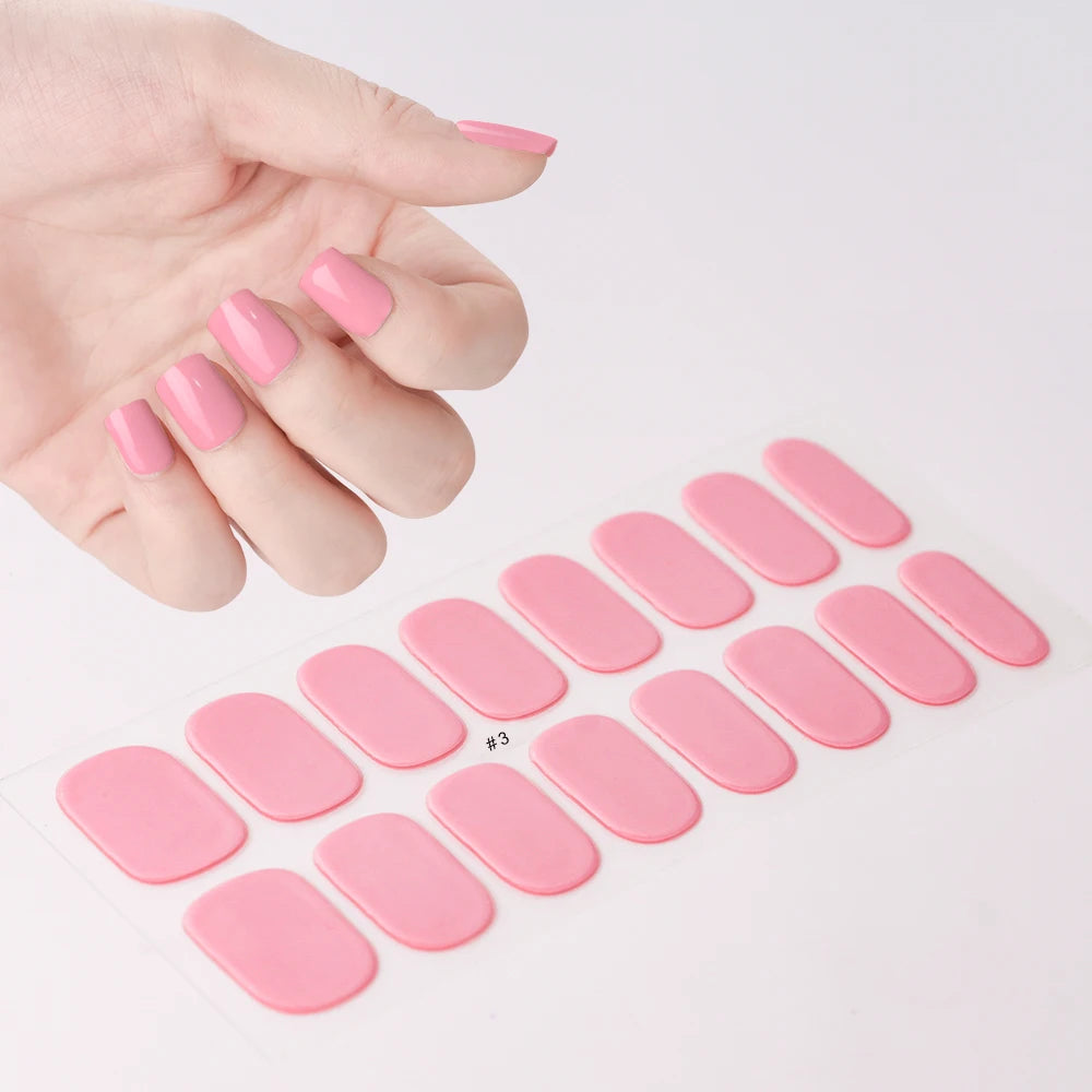 16‑Piece Semi‑Cured Gel Nail Wrap Set – French Pure Color UV Gel Polish Strips, Long‑Wear Nail Extension Decals
