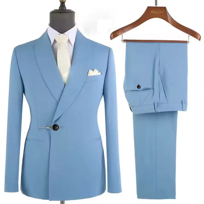 Men’s Double‑Breasted Suit Set – Metal Buckle Edition (Blazer + Trousers)