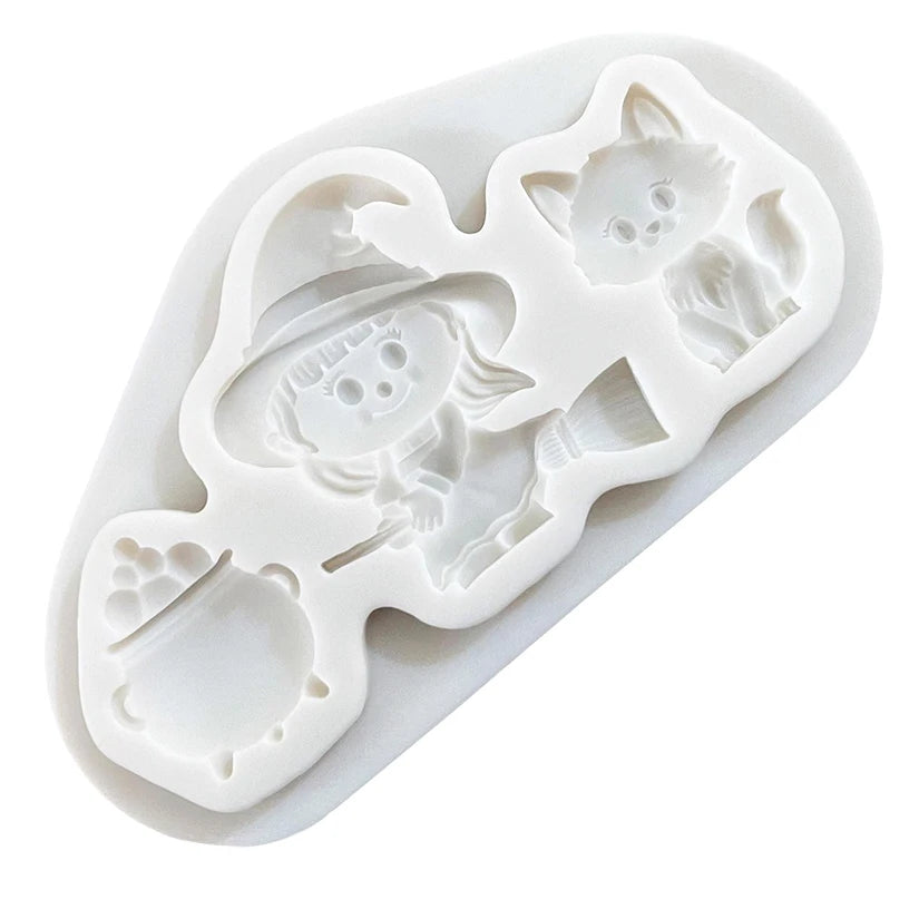 Halloween Witch Cat Cauldron Silicone Sugarcraft Mold Resin Tools Cupcake Baking Mould Fondant Cake Decorating Tools