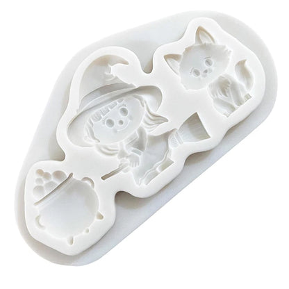 Halloween Witch Cat Cauldron Silicone Sugarcraft Mold Resin Tools Cupcake Baking Mould Fondant Cake Decorating Tools