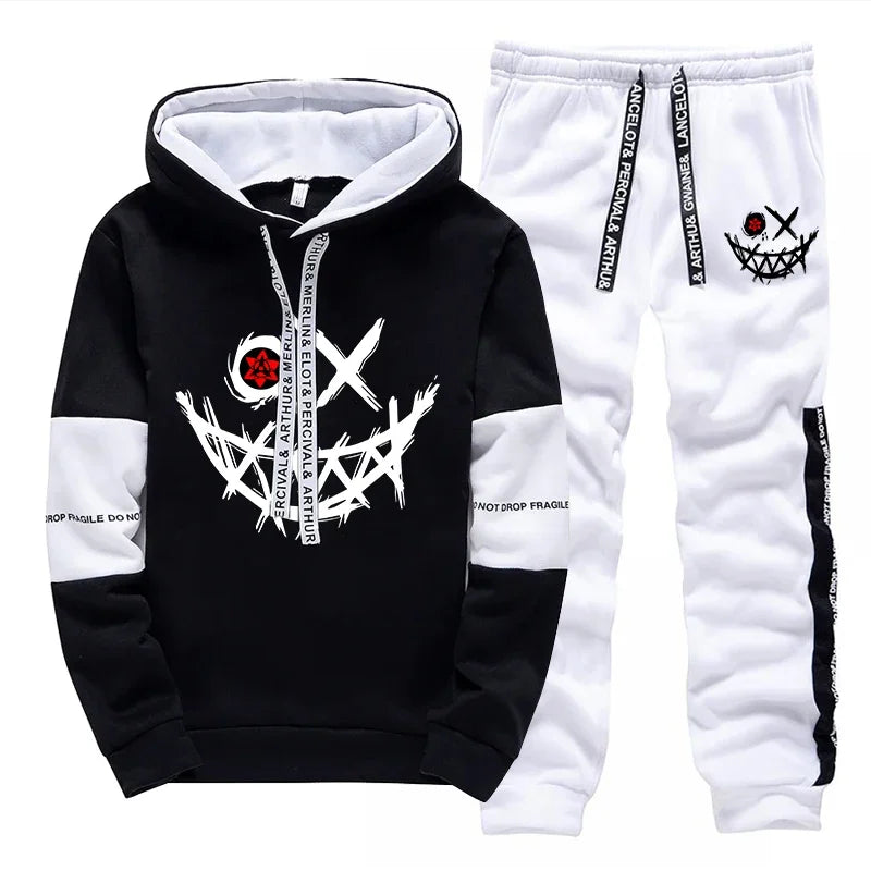 Mens Tracksuit Printed Single Piece Sweatshirts Sweatpants Casual Hoodie Pants Outdoors