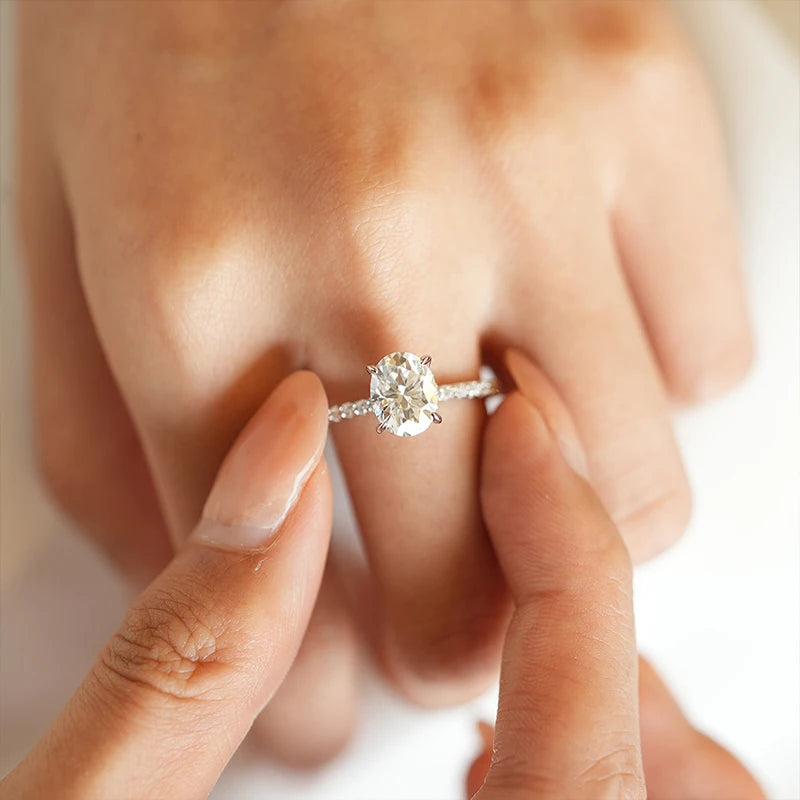 Oval Cut Moissanite Rings for Women 925 Sterling Silver Lab Diamond Wedding Engagement Ring Gemstone Band  1ct 2ct 3ct
