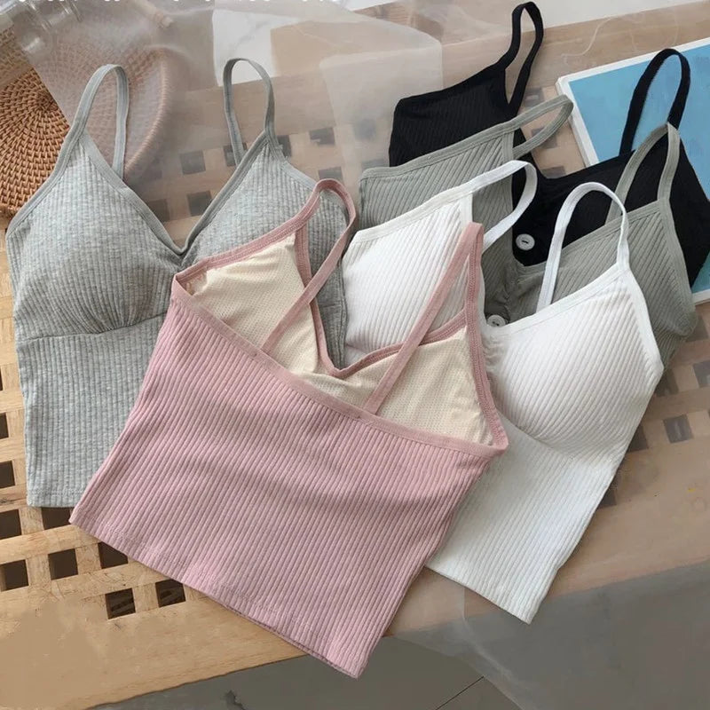 Women Knitted Tank Top Strap Vest Crop Top Chest Wrap Pure Cotton