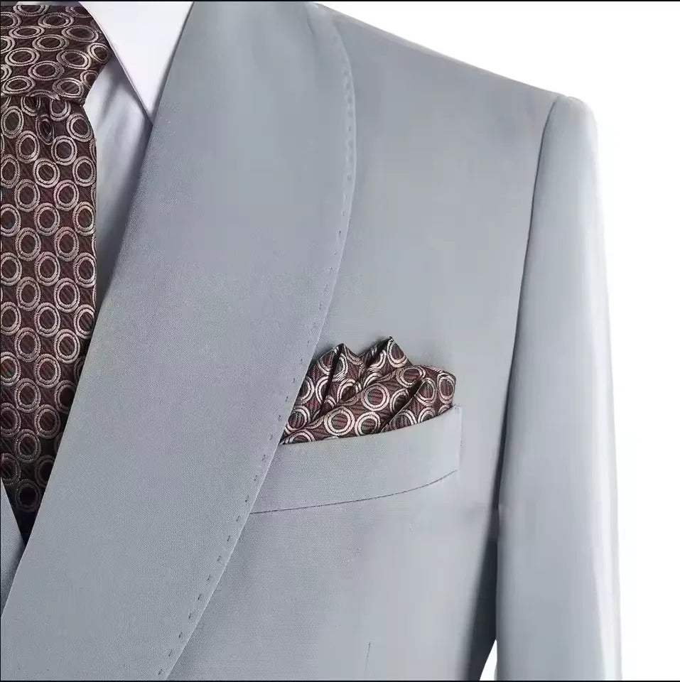 Men’s Double‑Breasted Suit Set – Metal Buckle Edition (Blazer + Trousers)