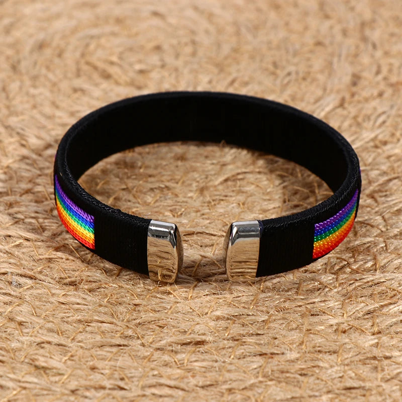 Rainbow String Open Cuff Bracelet – Fashion Unisex Bangle with Colorful Charm