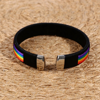 Rainbow String Open Cuff Bracelet – Fashion Unisex Bangle with Colorful Charm