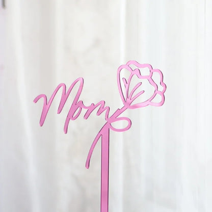 Happy Mothers Day Cake Topper Gold Red Tulip Acrylic MOM Birthday Party Cake Toppers Dessert Decoration Mother's Day Gifts