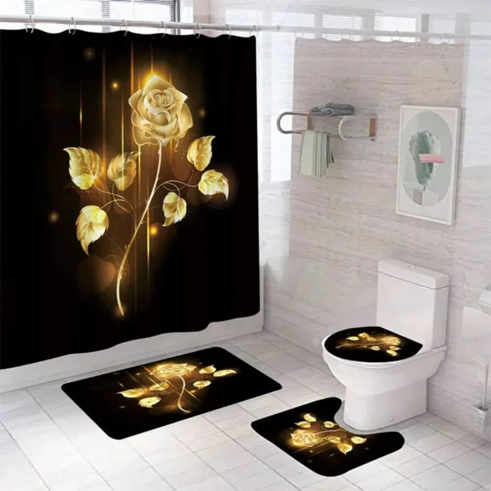 Purple Rose Shower Curtain Polyester Bath Curtain Set 3D Print 180x180 Bathroom Curtain Colorful Flowers Home Decor Dropshipping