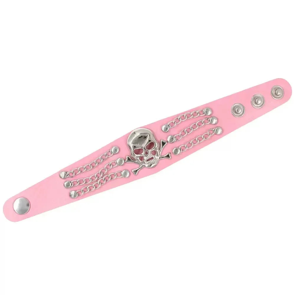 Punk Style Skull, Exaggerated Personality, Trendy Rivet Bracelet, Rock Pu Leather Bracelet, Halloween Gift