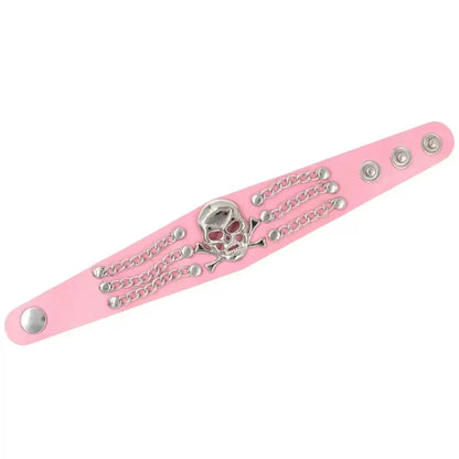 Punk Style Skull, Exaggerated Personality, Trendy Rivet Bracelet, Rock Pu Leather Bracelet, Halloween Gift