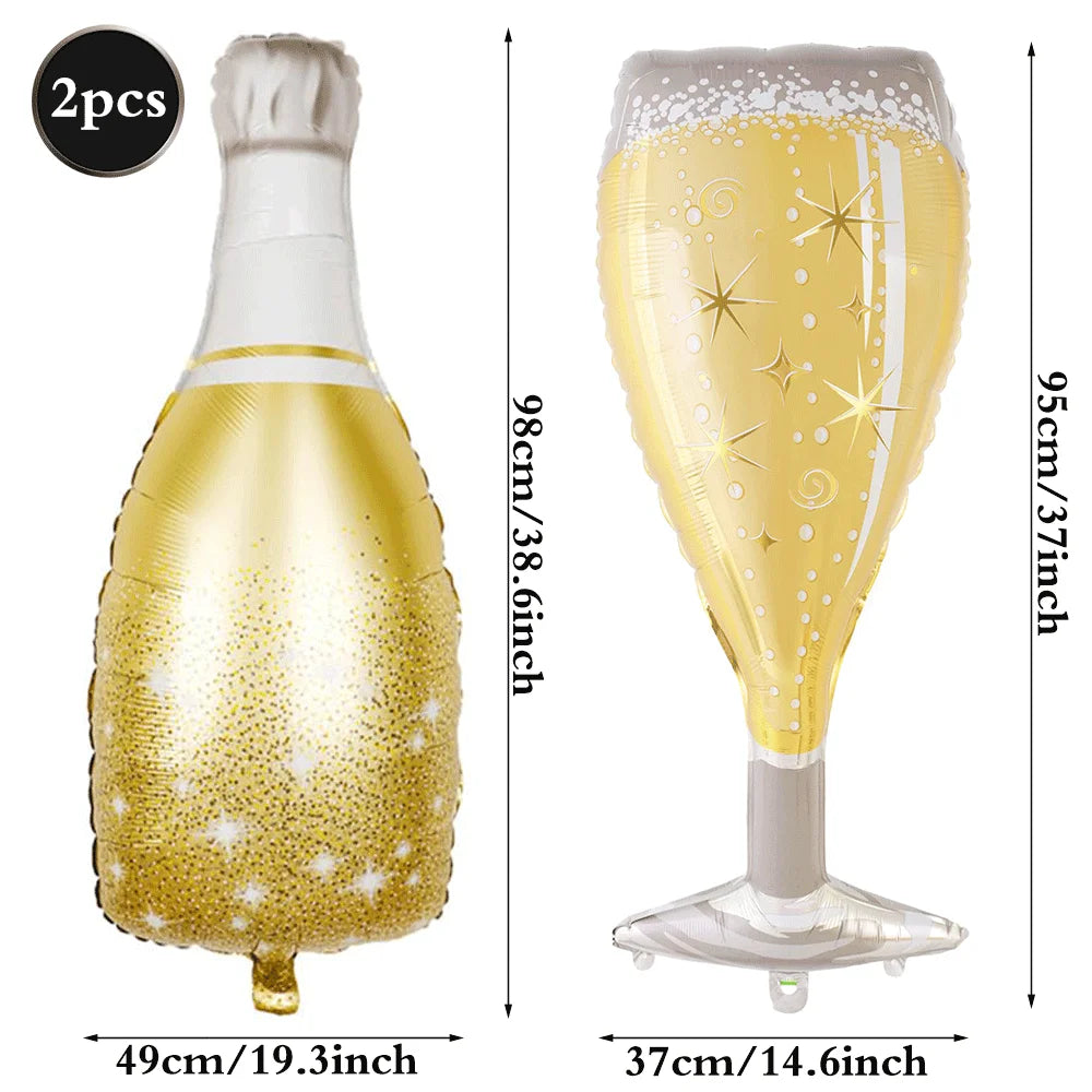 Champagne Bottle and Goblet Wine Glass Large Mylar Balloons Valentines Engagement Wedding Birthday Anniversary Party Decorations