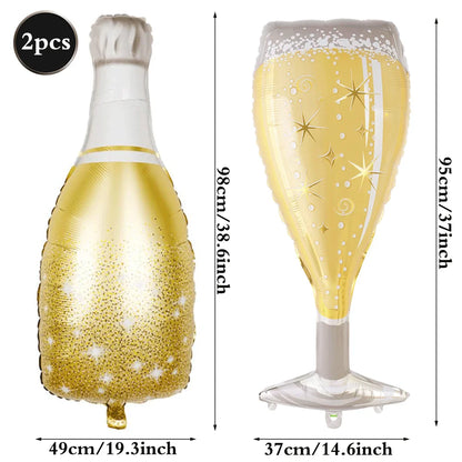 Champagne Bottle and Goblet Wine Glass Large Mylar Balloons Valentines Engagement Wedding Birthday Anniversary Party Decorations